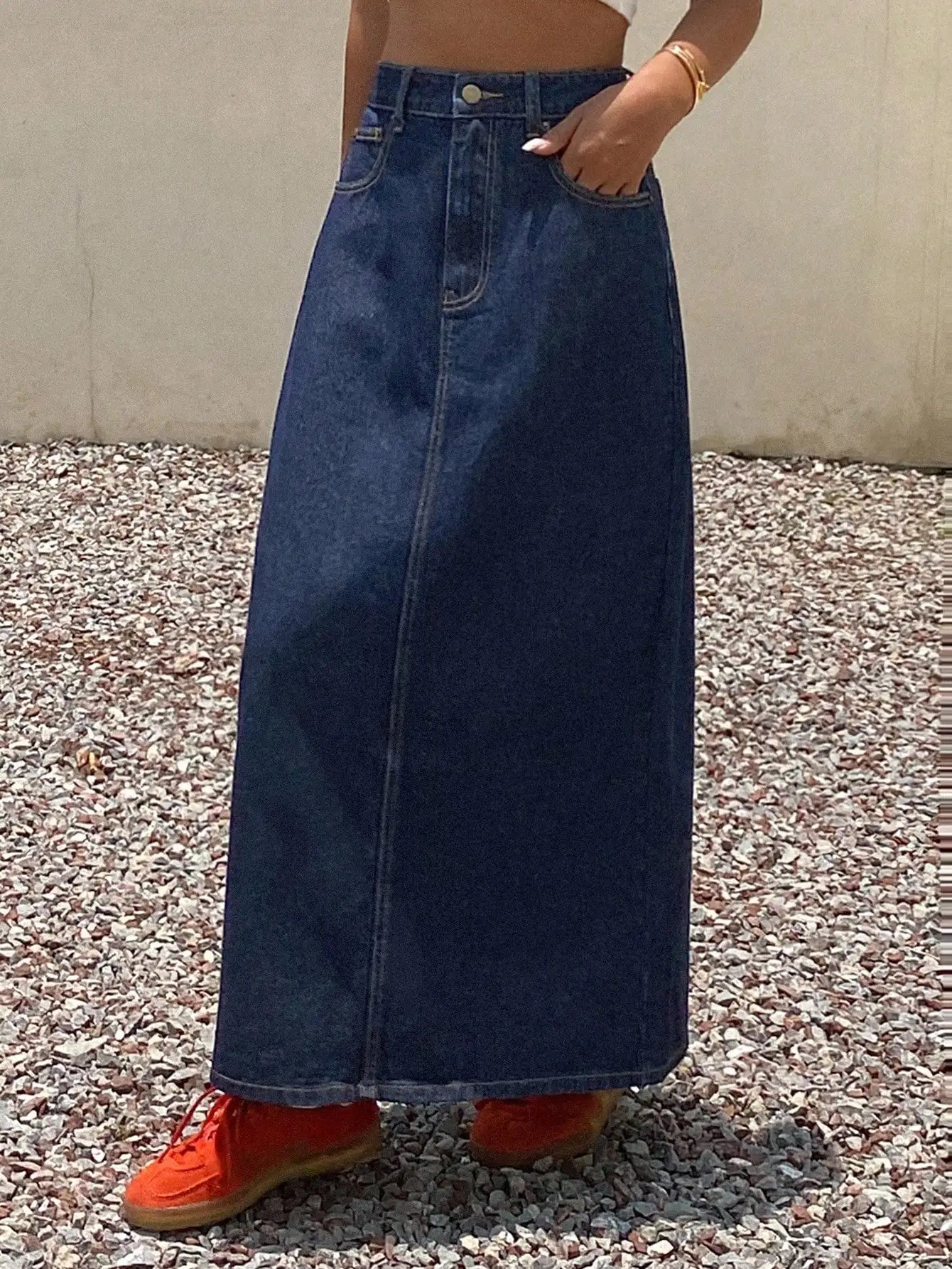 Women's High Waist Straight Cut Denim Maxi Skirt, Summer Casual