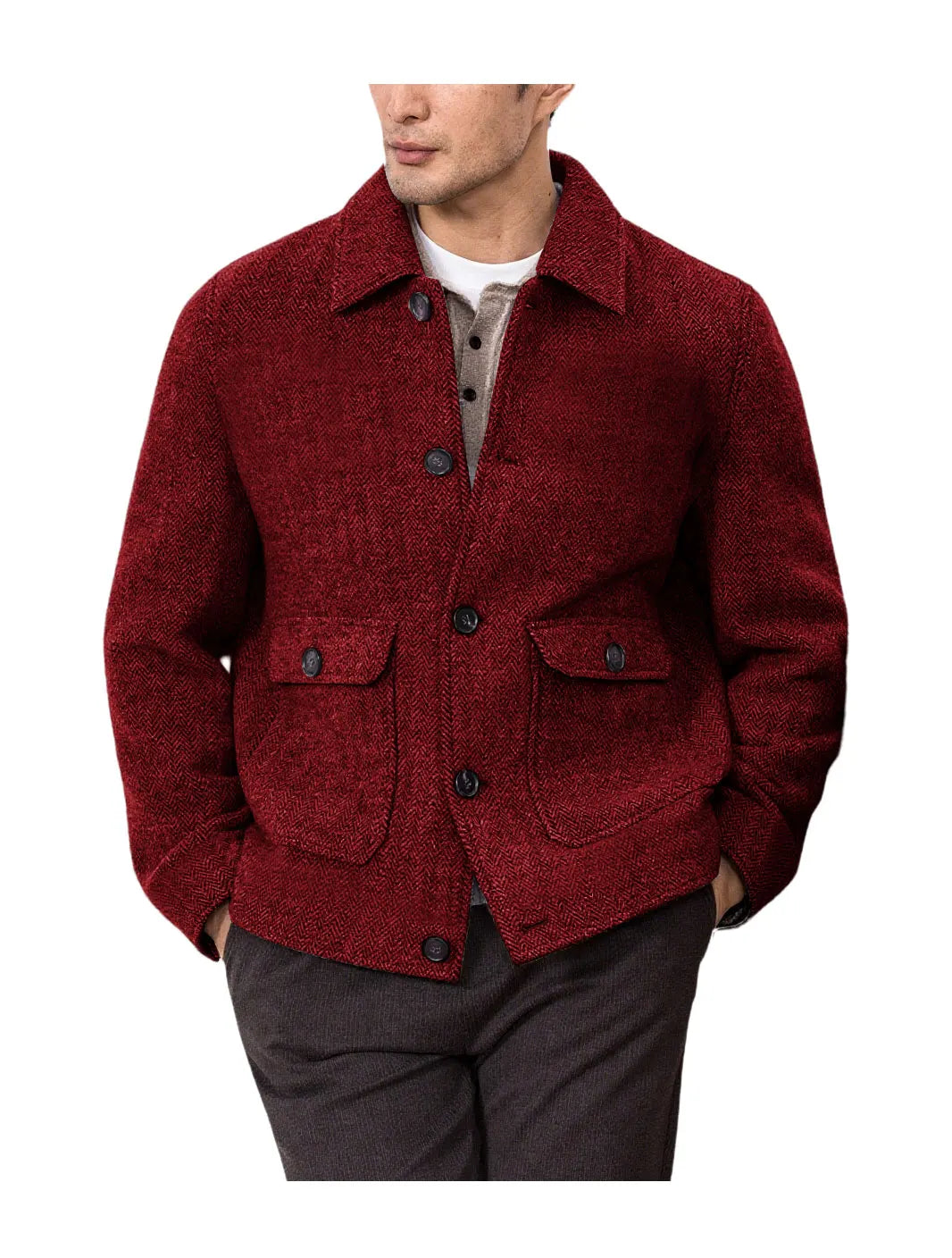 Men Vintage Herringbone Short Lapel Button Jacket Casual Outerwear For Daily Commute Weekend Dating Coffee Street Trip Gathering