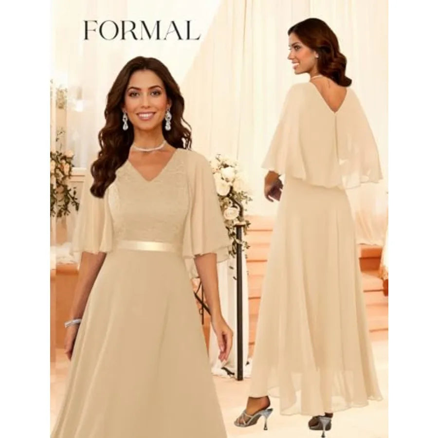 DRESSTELLS Formal Wedding Guest Dresses, 2026 Spring Bridesmaid Party Cocktail Evening Long Prom Lace Dress