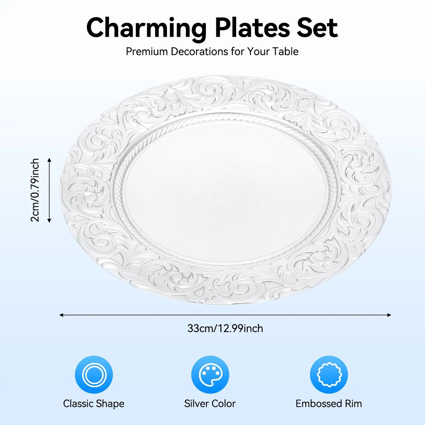Bymaocar Silver Round Charger Plates 100 Pack Reusable For Thanksgiving