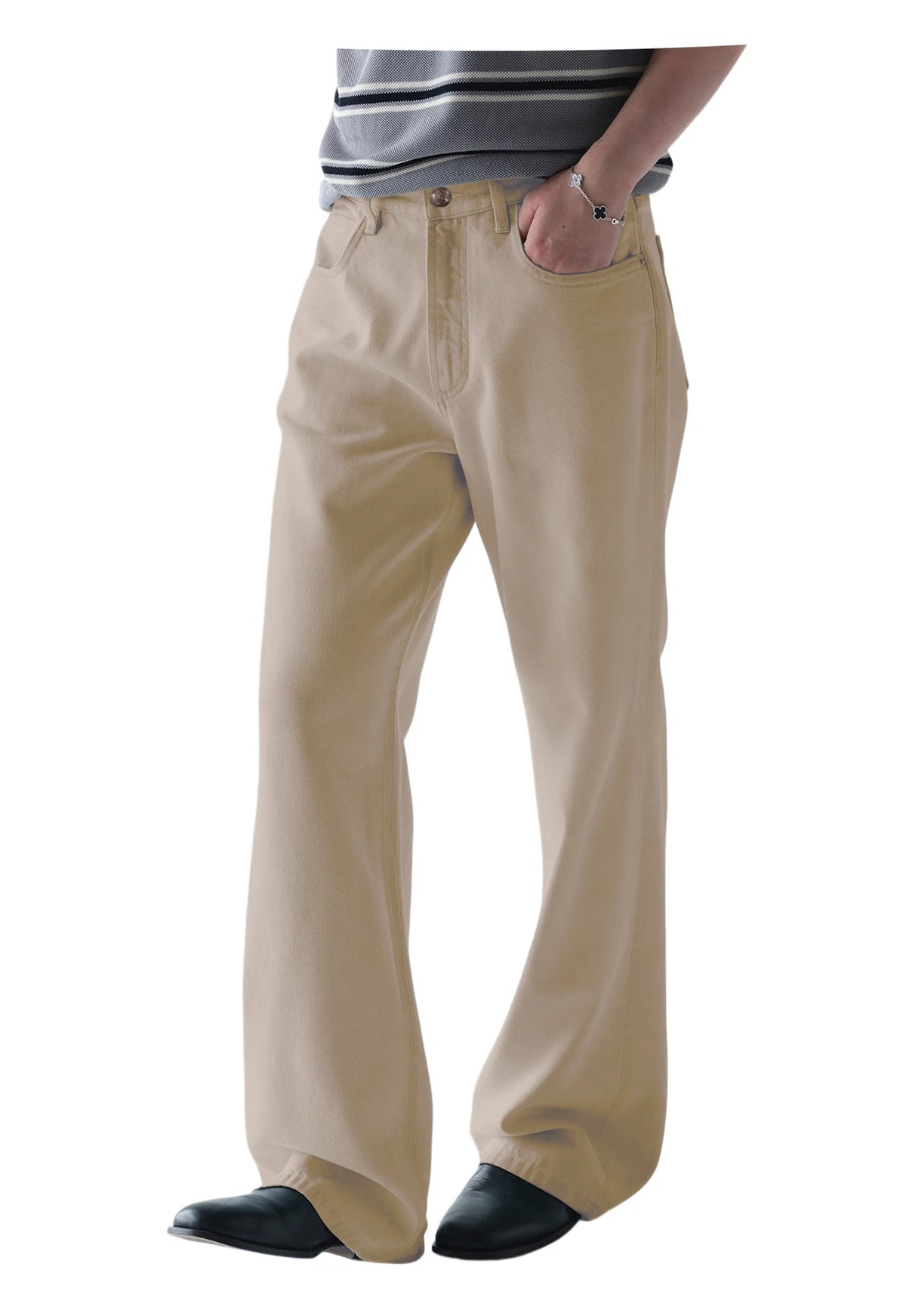 Men's Denim Straight Pants High Waist Pleated Casual Trousers Business Formal Breathable Loose Fit Wide Leg Suit Pants Summer