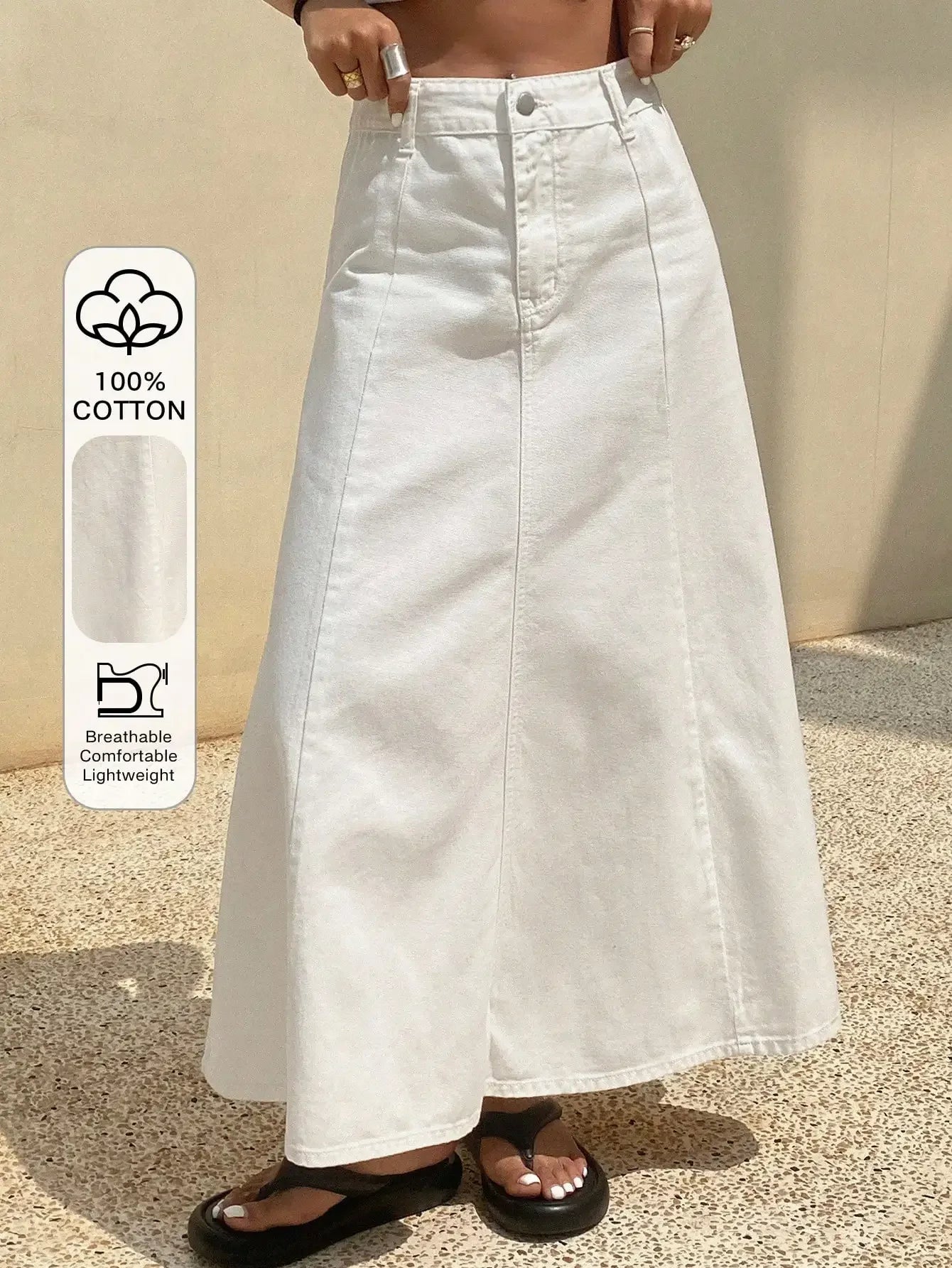 A-Line Denim Midi Skirt for Women 100 Percent Cotton