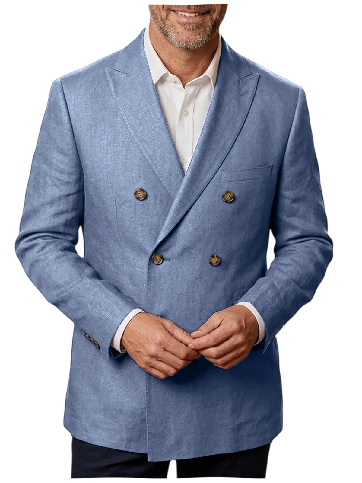 Men's Unlined Linen Blazer Double Breasted Casual Business Suit Jacket Slim Fit Formal Coat For Wedding Party Office Streetwear
