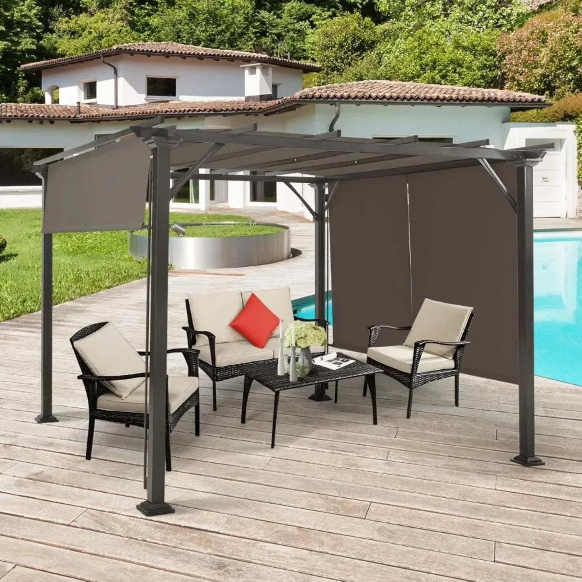 Tangkula 2 Pieces 16x4 Ft Universal Canopy Cover, Outdoor Pergola Roof Top Cover With Heavy Duty Polyester, Waterproof Replaceme