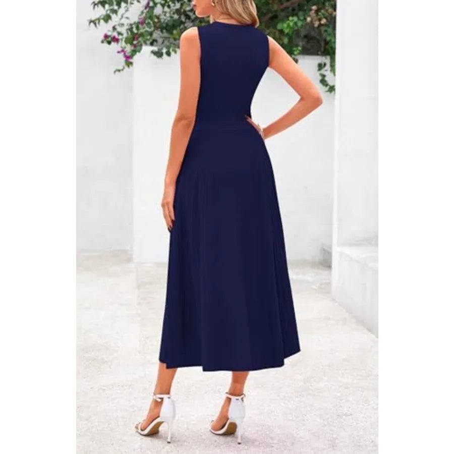 PRETTYGARDEN Spring Casual Dresses for Women 2026 Summer Business Work Midi Sleeveless A Line Pleated Cocktail Dress