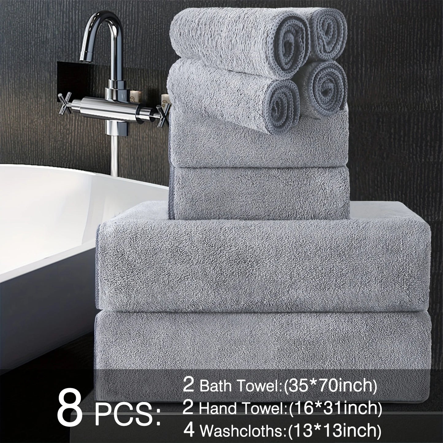 Belista Eight-Piece Bath Towels Set Soft Absorbent Quick Dry