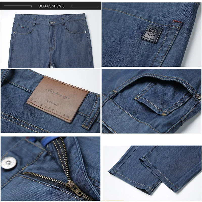 BROWON Men's Straight Fit Breathable Casual Jeans Trousers