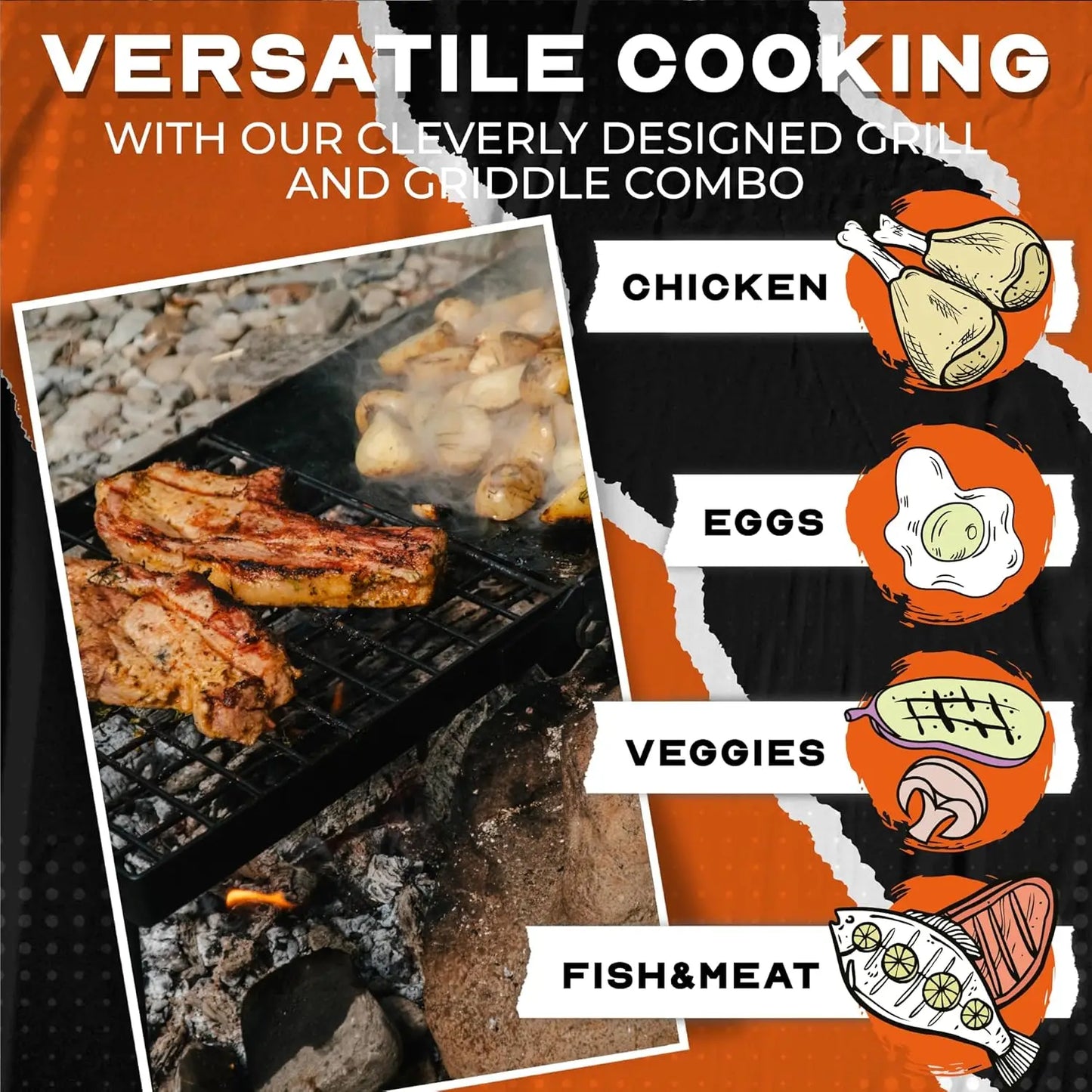 Heavy Duty Folding Campfire Grill Food Safe Portable Cooking Surface Compact Grill Grate Griddle