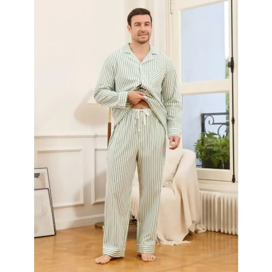 U2SKIIN Couple Pajama Sets, Soft Cotton Button-Down Striped Pajamas for and Wo Long Sleeve Sleepwear with Pockets