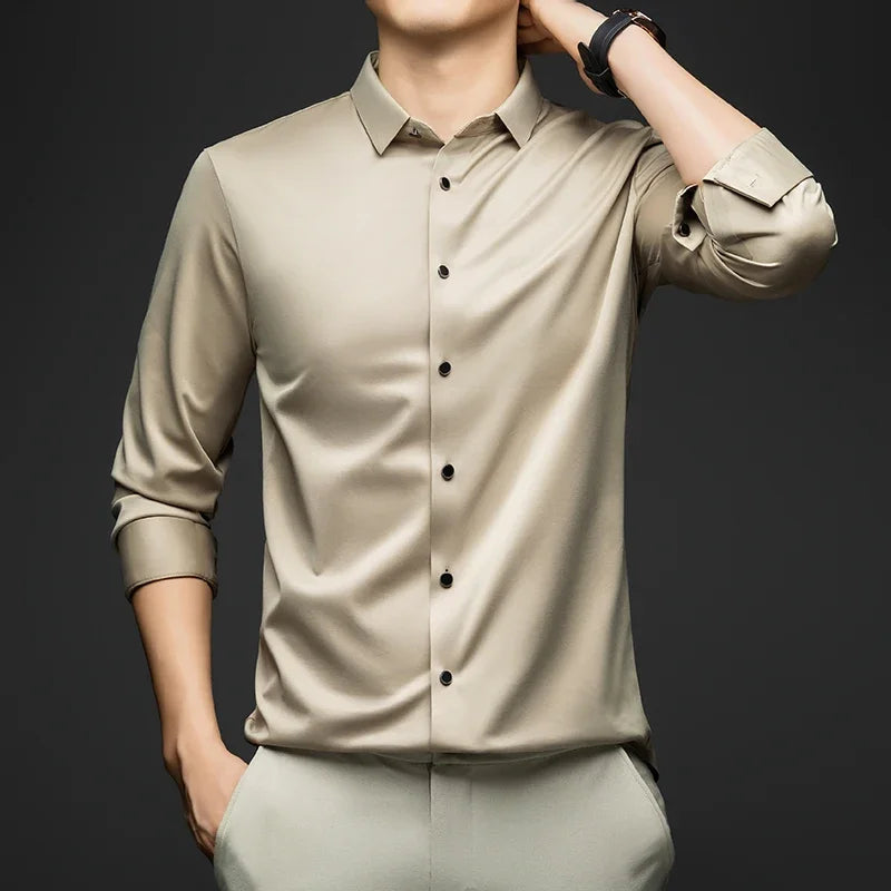 BROWON Mens Long Sleeve Formal Elegant Business Shirt