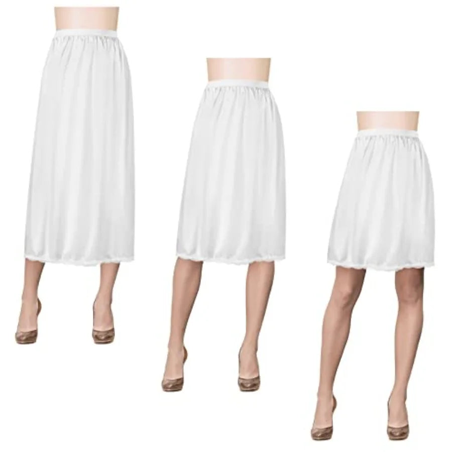 3 Pieces Half Slips for Women 3 Kinds of Length 19, 27, 35 Inch Slip Under Dress Satin Lace Long Skirt