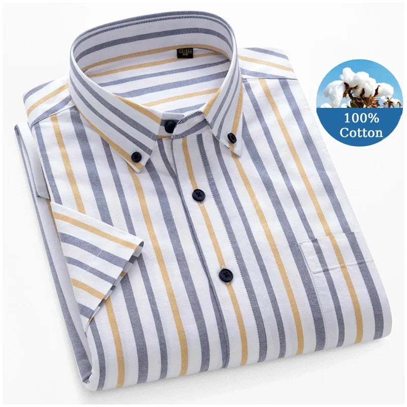 BROWON Premium Men Cotton Short Sleeve Casual Summer Shirt