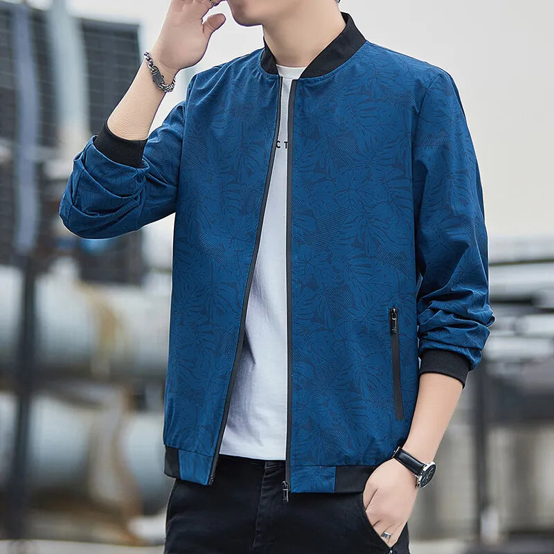 BROWON Business Casual Mens Jacket 2026 Spring Standing Collar Print Coats Men Autumn Fashion Long Sleeve Outdoor Men Clothing