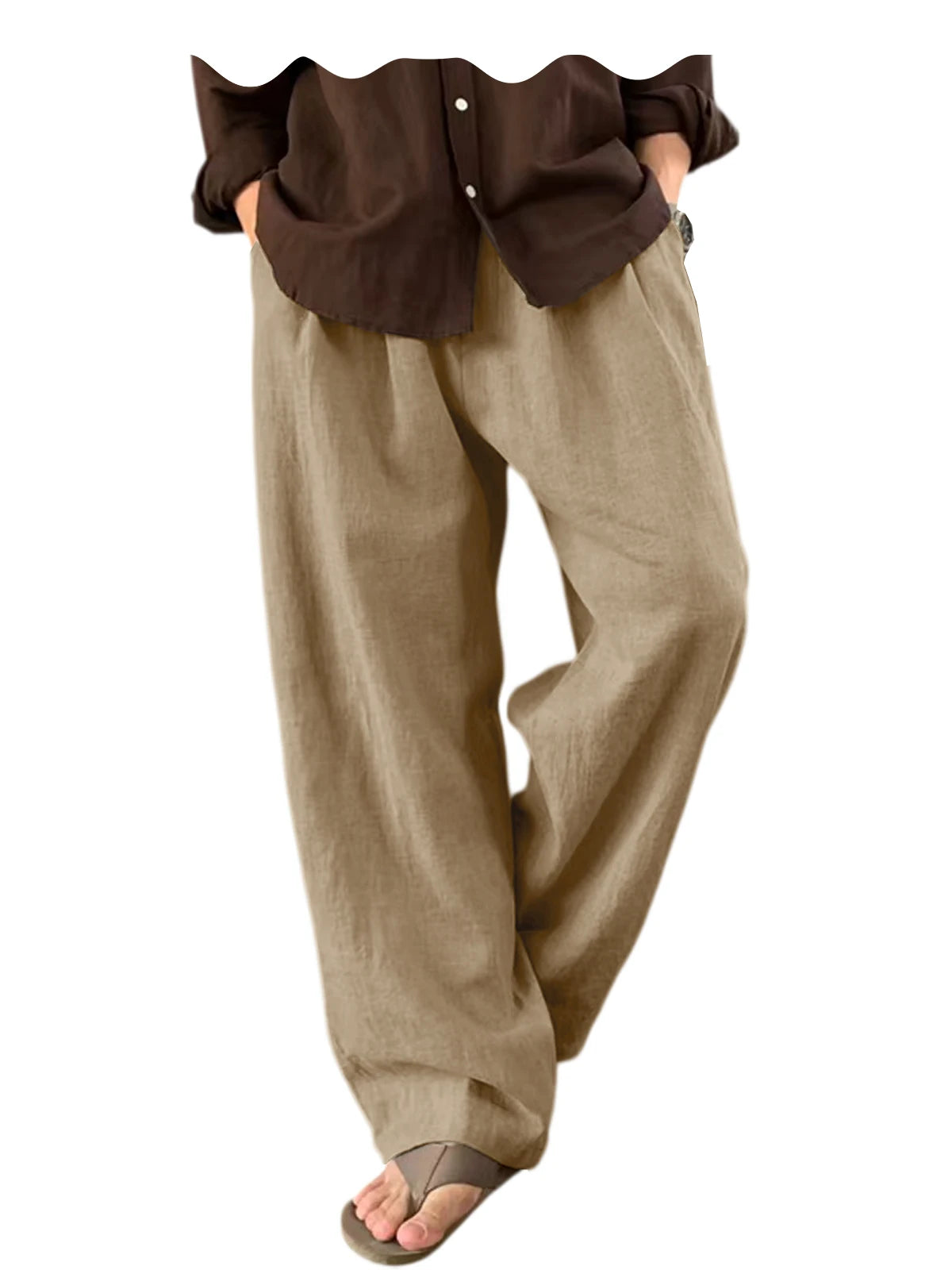 Men's Linen Wide Leg Pants High Waist Loose Fit Suit Trousers Summer Casual Vacation Beach Walking Pants Elastic Waist Oversized