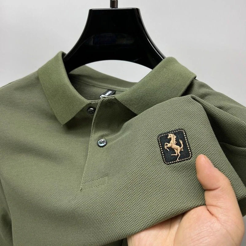 Men's Cotton Polo Shirt With Embroidered Turn Down Collar