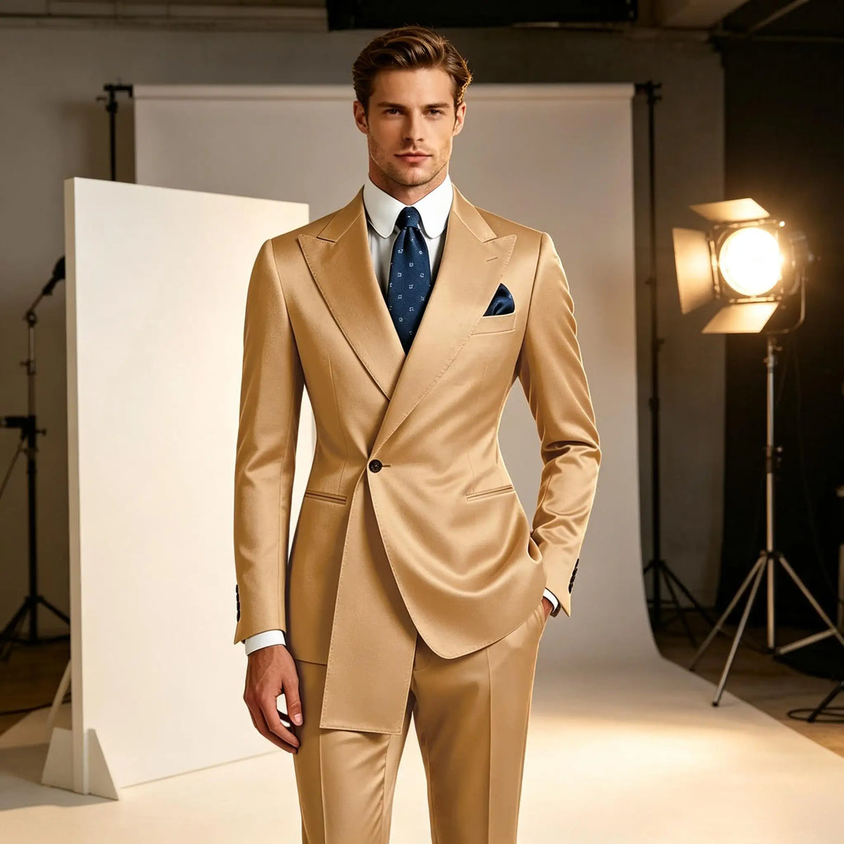 Men's Satin Peak Lapel Tuxedo 2-Piece Suit High Quality Slim Fit One Button Formal Blazer & Pants Luxury Wedding Dinner Suits