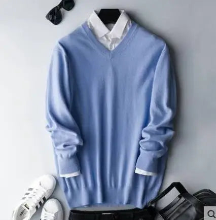 Classic Pullover V-Neck Sweater Men 2024 Autumn Winter Cashmere Cotton Blend Warm Jumper Clothes Pull Homme Man Hombres Sweater