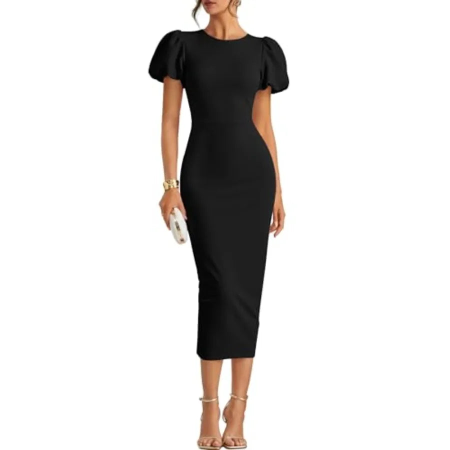 ZESICA Women's Summer Short Sleeve Bodycon Midi Dress 2026 Spring Elegant Formal Wedding Guest Cocktail Party Dresses