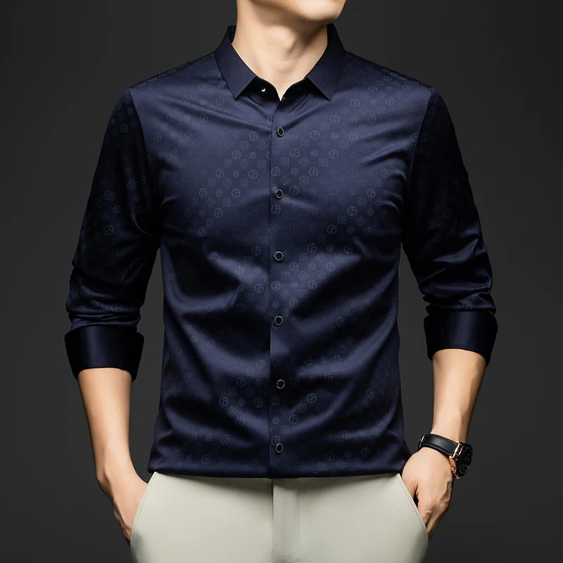 BROWON Brand Luxury Men Shirt 2026 Spring Autumn  Long Sleeve Turn Down Collar Business Casual Button Down Dress Shirt for Man