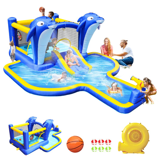 Elenxs 8 In 1 Inflatable Slide Water Park Trampoline Basketball