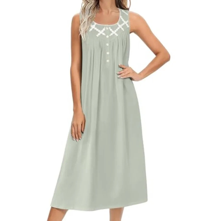 Ekouaer Nightgowns for Women Cotton Long Night Gown Sleeveless Sleep Dress Victorian Nightdress Ladies Sleepwear