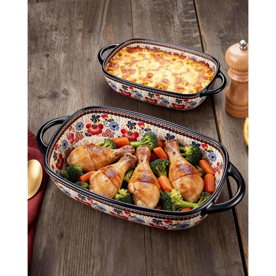 Casserole Dishes for Oven – Polish Pottery Ceramic Baking Dish Set, Oven Safe Ceramic Bakeware, Gift-Ready for Bakers, Thanksgiv