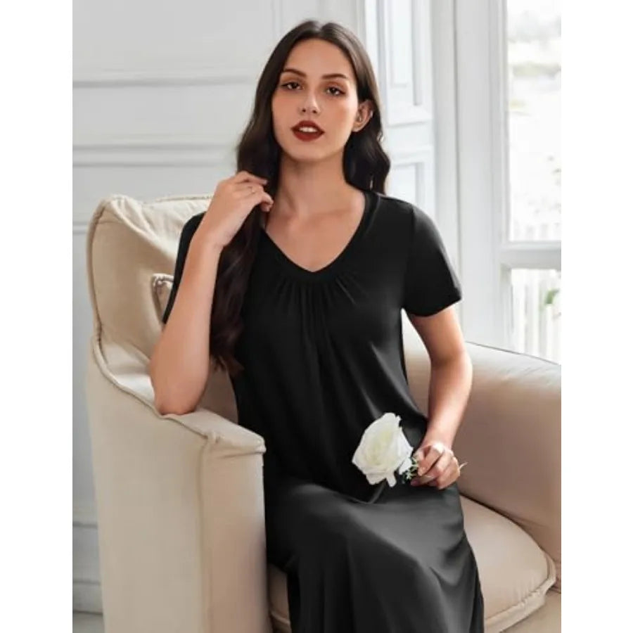 Ekouaer 3 Pack Long Nightgowns for Women Plus Size House Dress Short Sleeve Night Gown V Neck Casual Nightshirt M-5XL