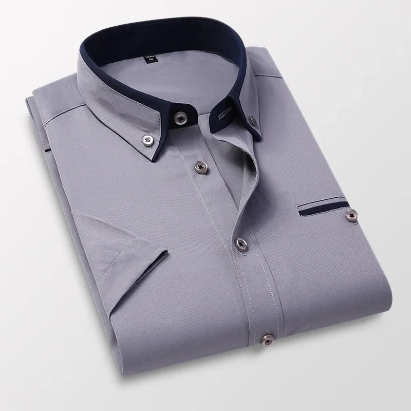 BROWON Mens Short Sleeve Summer Business Shirt Button Up Casual