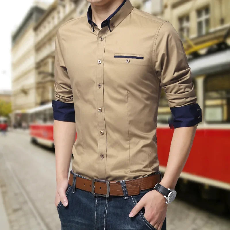 2026 New Arrival Men Casual Business Shirt Long Sleeve Korean Style Solid Color Cotton Mens Shirt Turn Down Collar Shirt for Men