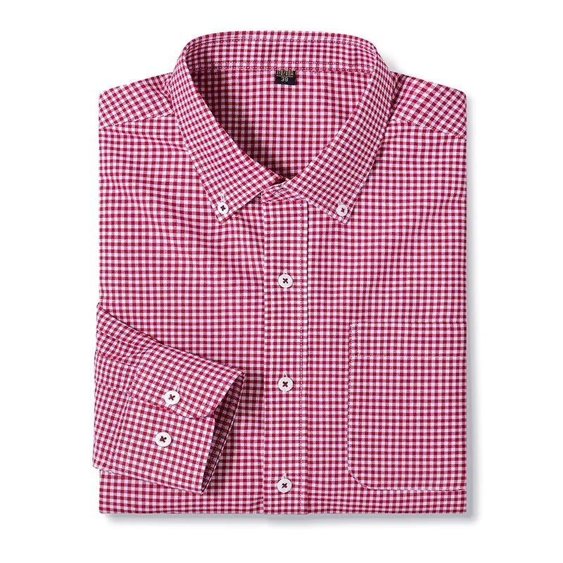 BROWON Brand 2026 Spring Dress Shirts for Men Turn Down Work Business Long Sleeves Checked Shirts for Man Oversized