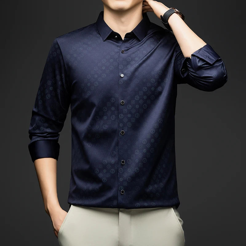 BROWON Brand Luxury Men Shirt 2026 Spring Autumn  Long Sleeve Turn Down Collar Business Casual Button Down Dress Shirt for Man