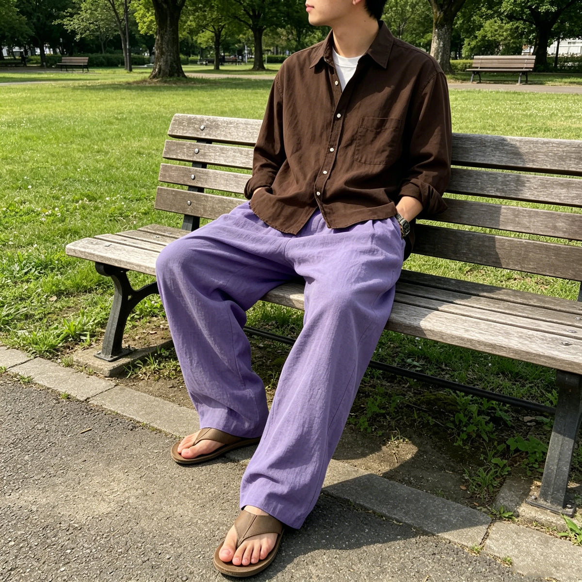 Men's Linen Wide Leg Pants High Waist Loose Fit Suit Trousers Summer Casual Vacation Beach Walking Pants Elastic Waist Oversized