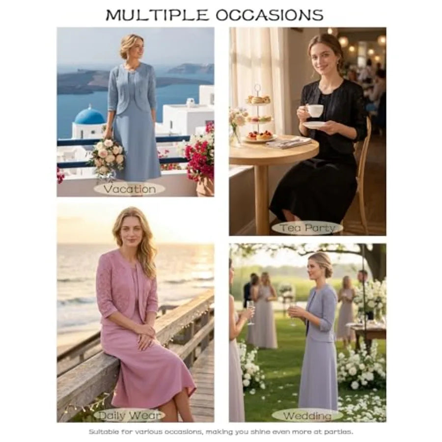 GRACE KARIN Women's Formal Wedding Guest Dress, 2 Pcs Mother of The Bride Dresses, Tea Party Sequin Dress with Jacket