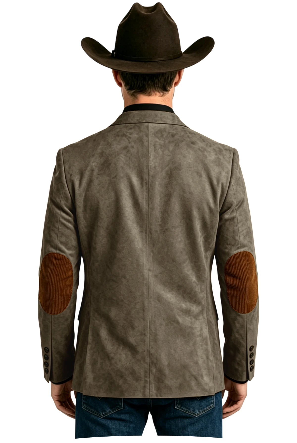 Men's Suede Blazer Western Style Two Button Sport Coat with Elbow Patches Casual Slim Fit Jacket for Business Cowboy Wedding
