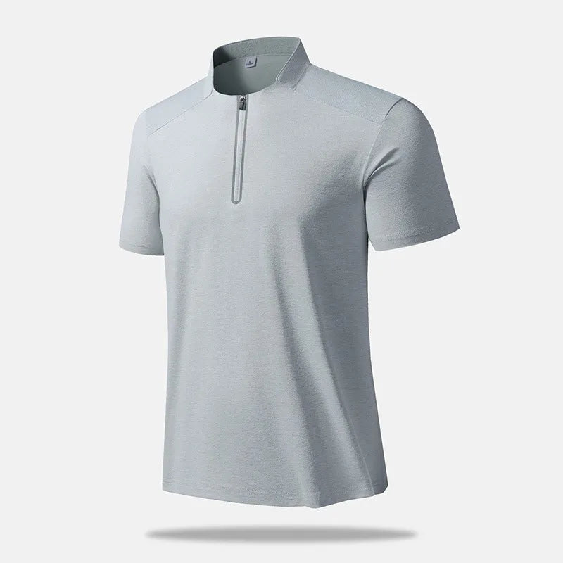 BROWON Men Quick Dry Half Zip Stand Collar Polo Shirt
