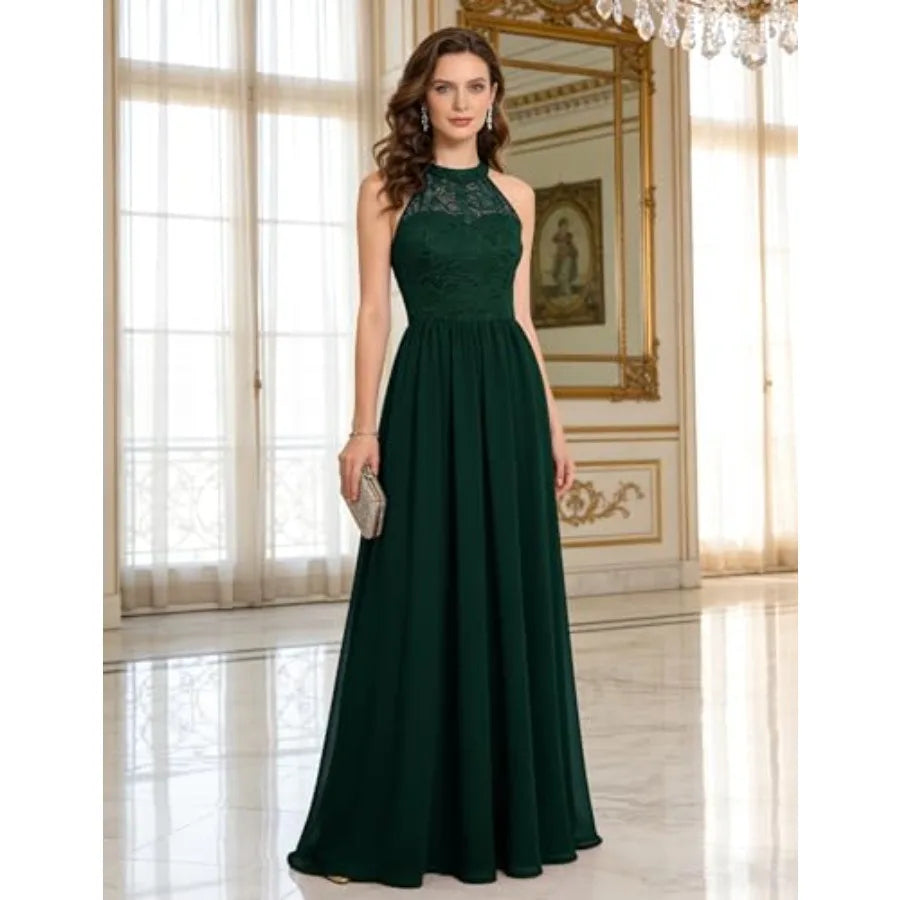 Wedtrend Women's Formal Dress, Halter Long Prom Dress Floral Lace Bridesmaid Dresses