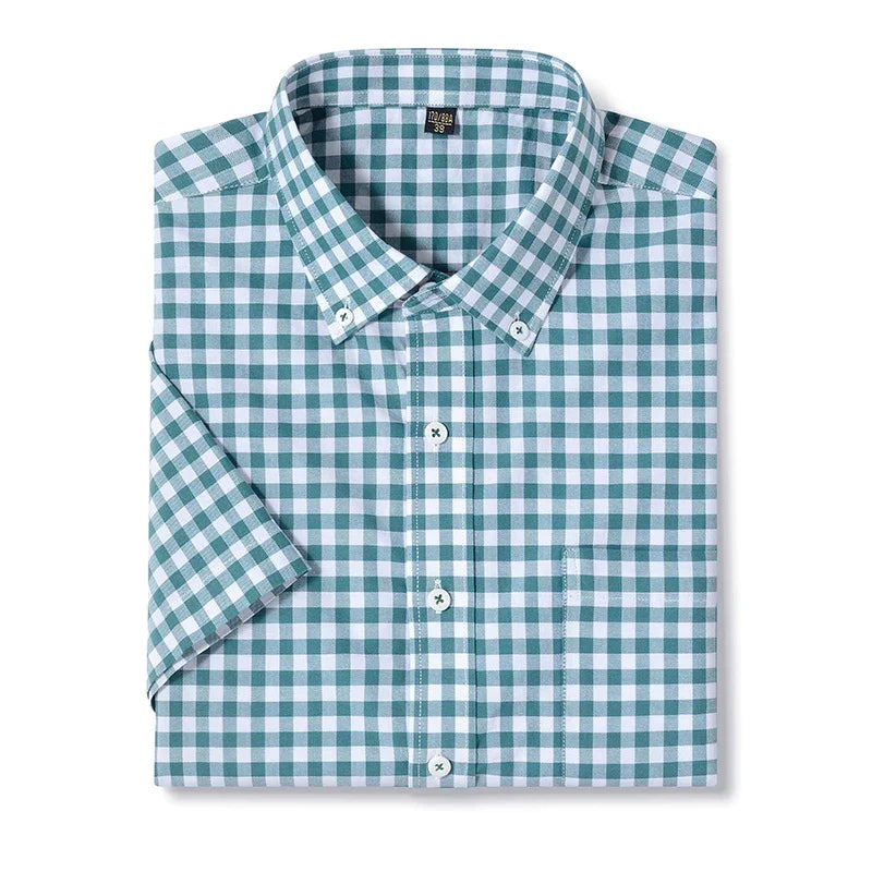 BROWON Mens Oxford Shirt Business Casual Short Sleeve Top