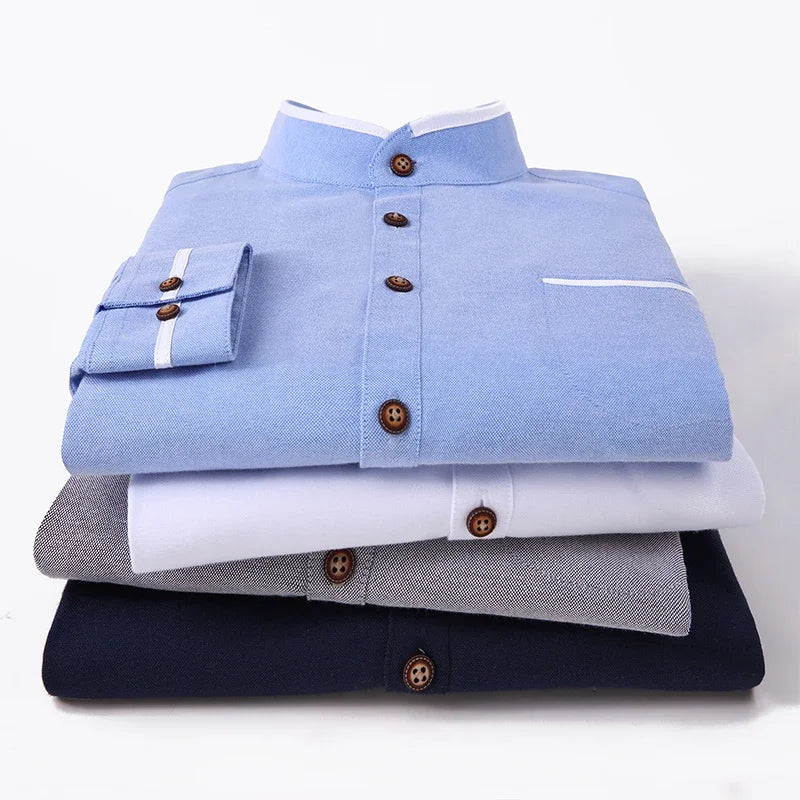 BROWON Mens Casual Oversized Cotton Stand Up Collar Shirt