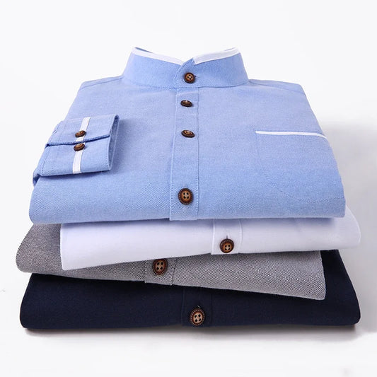 BROWON Mens Casual Oversized Cotton Stand Up Collar Shirt