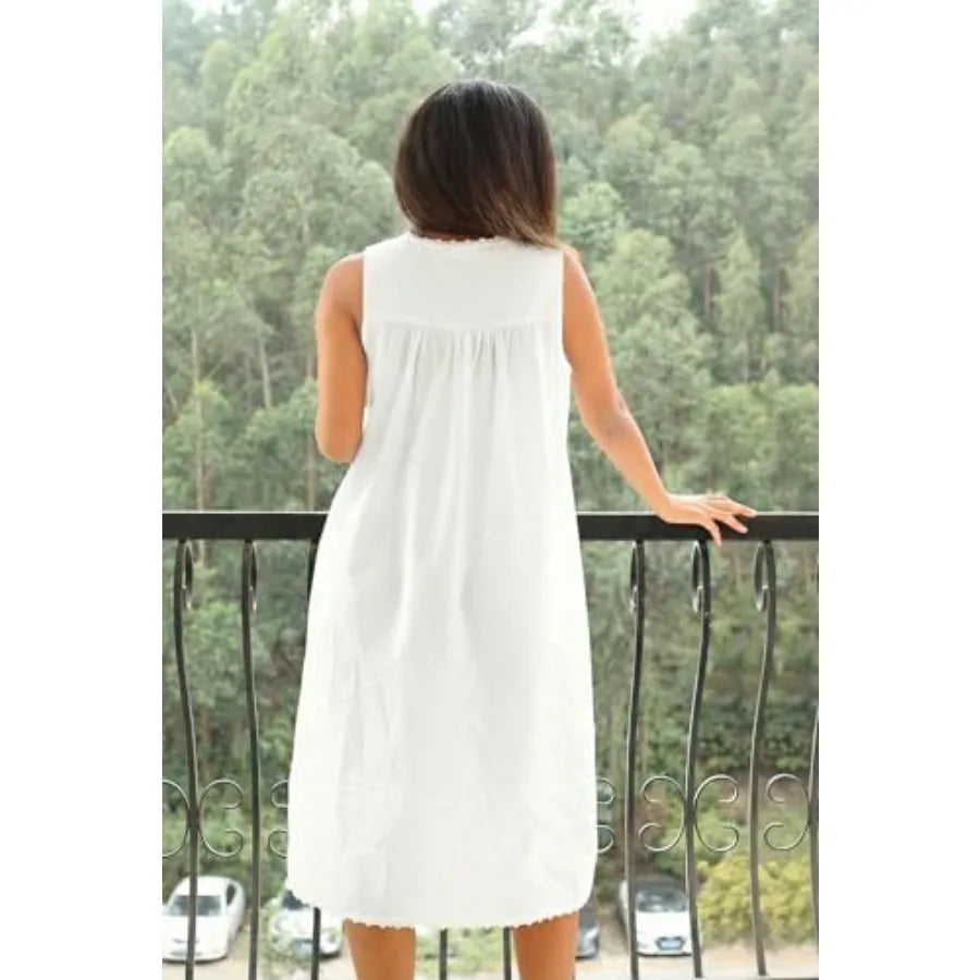100% Cotton Nightgowns for Women Soft Sleeveless Night Gown Long Sleepwear with Pockets, XS-5XL