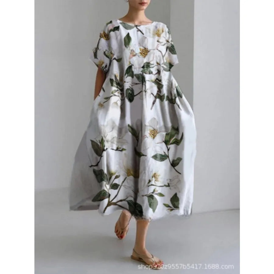 【New style】 - summer new European and American women's clothing loose round neck fashionable high-end short-sleeved printed dre