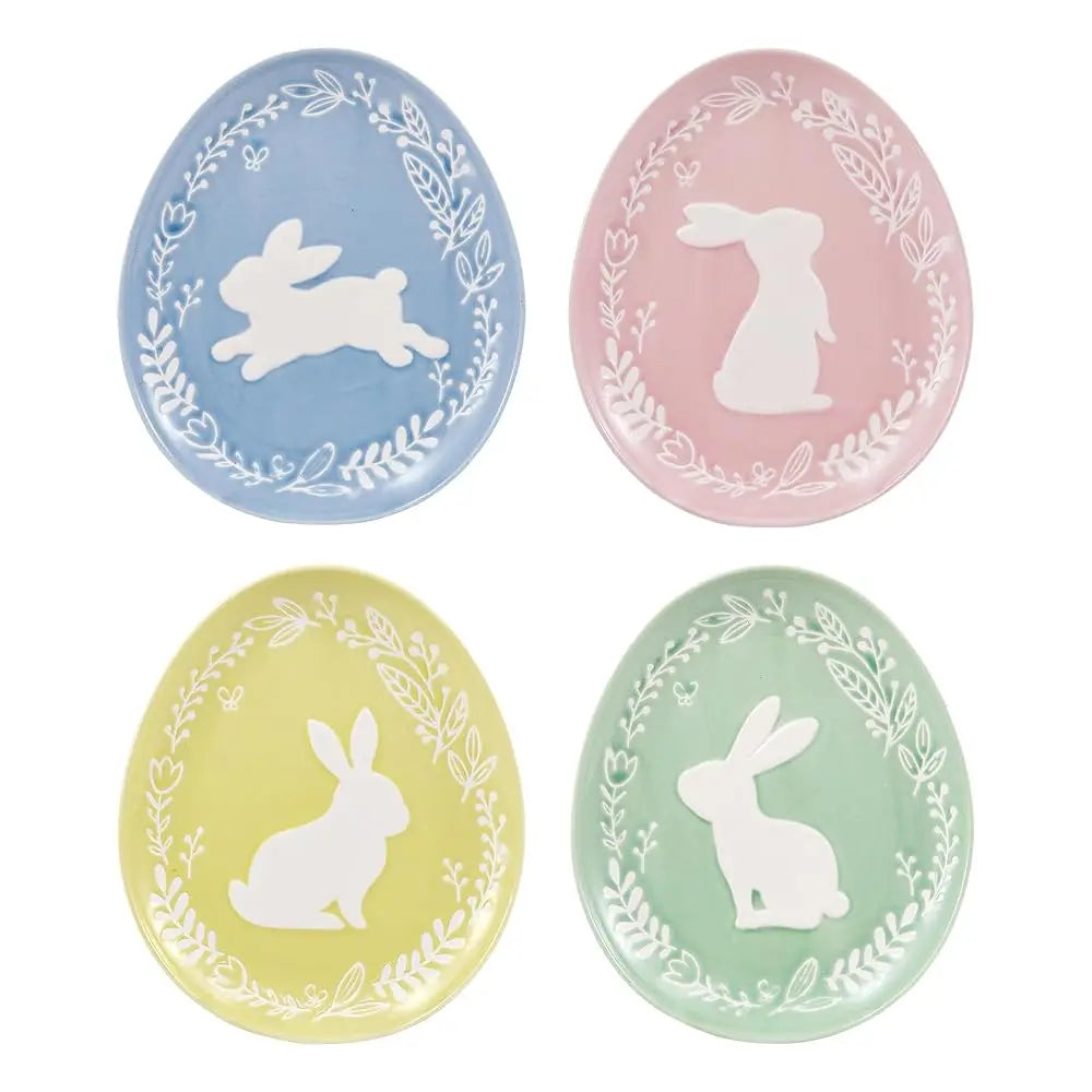 BONJEAN Pastel Bunny Stoneware Salad Plates Set Microwave Safe