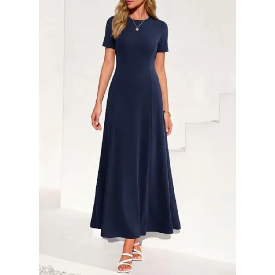 KIRUNDO Wedding Guest Dresses for Women 2026 Spring Summer Short Sleeve Pleated Long Flowy A Line Formal Maxi Dress Pockets