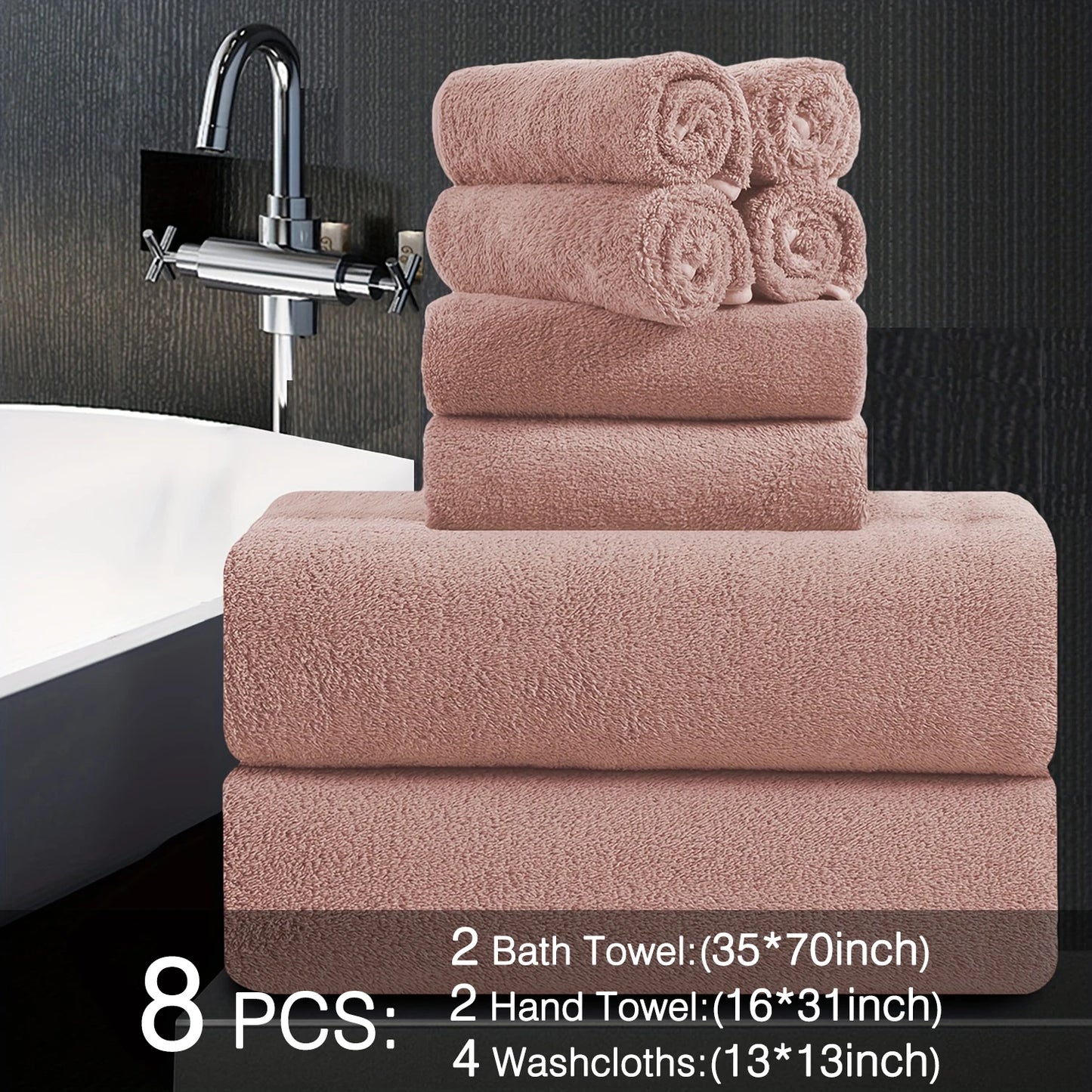 Belista Eight-Piece Bath Towels Set Soft Absorbent Quick Dry