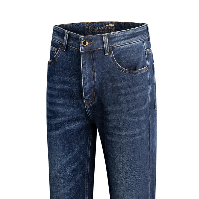 BROWON Brand Mens Jeans Autumn and Winter Thickened Wash Jeans Men Pants New Business Casual Straight Cotton Demin Trousers Male