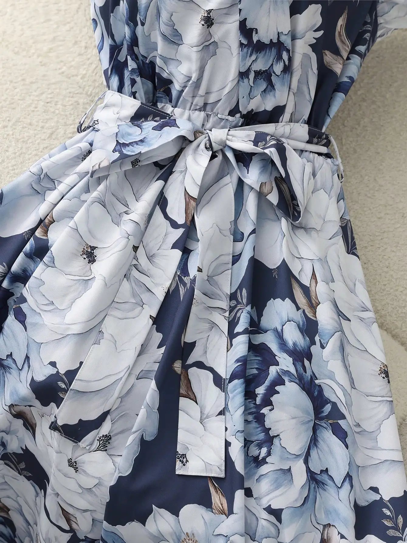 Elegant Floral Print Wrap Dress With Ruffle Sleeves And Sash Belt Summer
