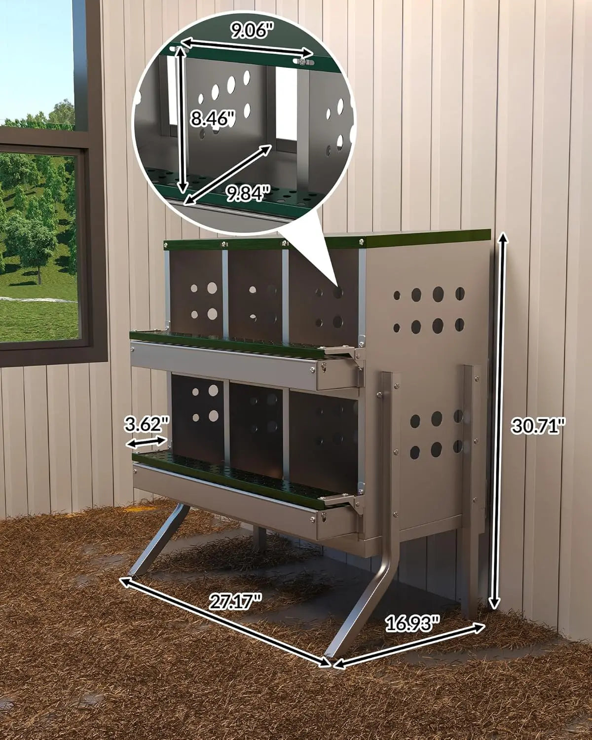 Metal Chicken Coop Nesting Box Multi-compartment Rustproof Ventilated Chicken Laying Boxes with Roll Out Egg Collection for Hens
