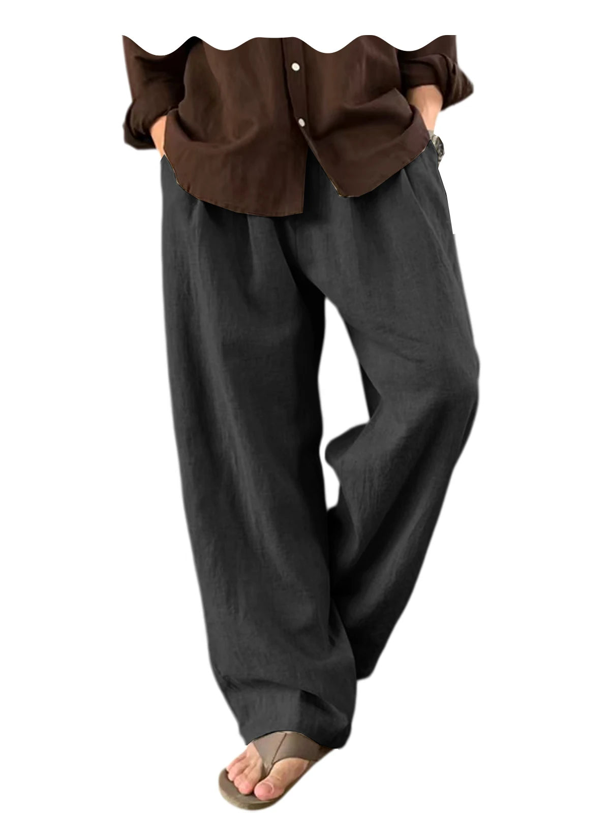 Men's Linen Wide Leg Pants High Waist Loose Fit Suit Trousers Summer Casual Vacation Beach Walking Pants Elastic Waist Oversized