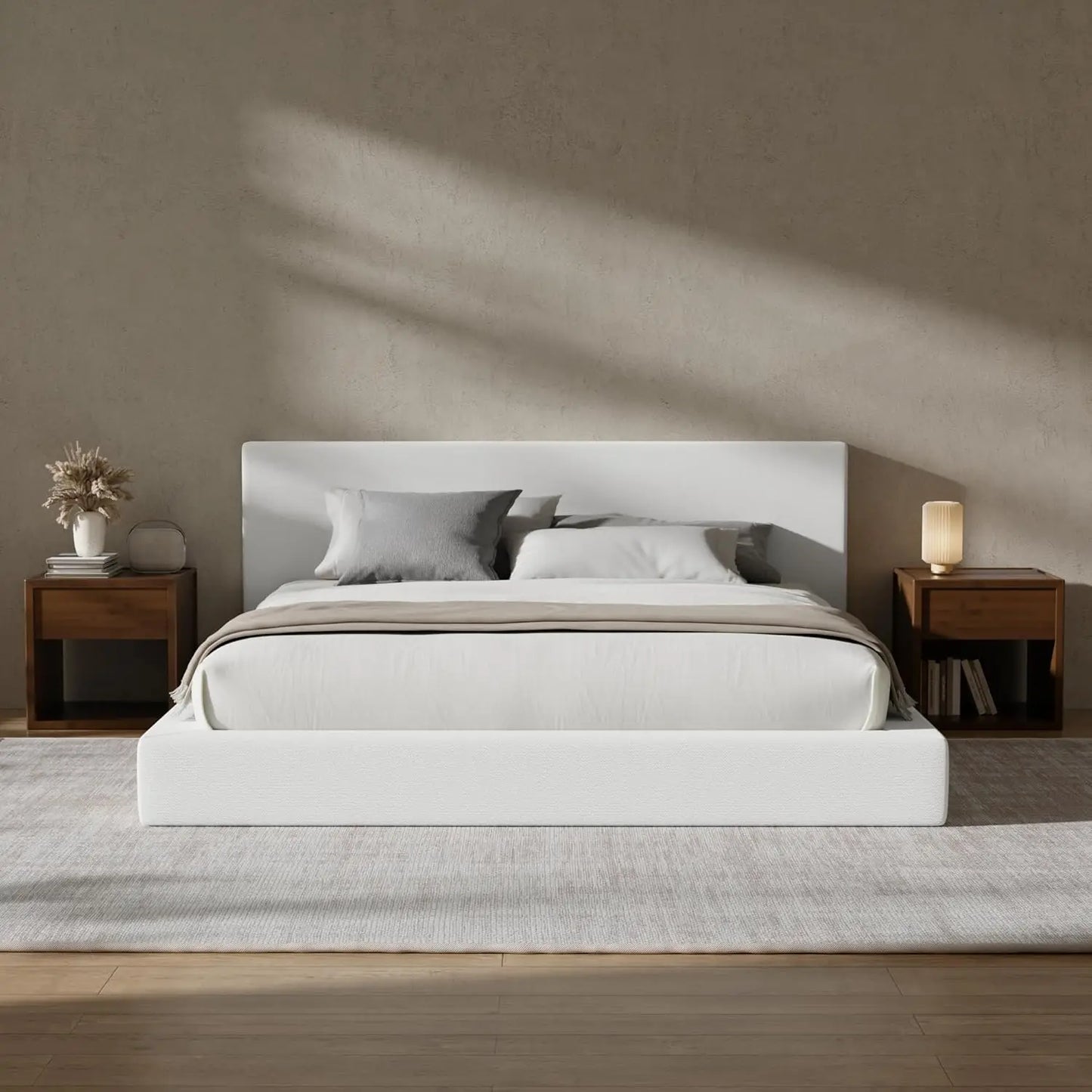 Upholstered King Bed Frame Foam Padded Platform Headboard No Box Spring Easy Assembly Bedroom Furniture, Customized