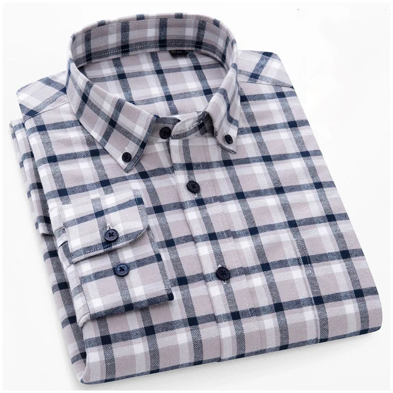 BROWON Brand 100% Cotton Elegant Dress Shirts for Men 2026 Spring Business Plaid Men Shirt Slim-fit Long Sleeves Tops Man